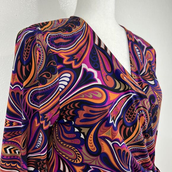 Anne Klein Dress Women 14 Pink African Violet Combo Surplice V-Neck 3/4 Sleeve - Picture 10 of 14